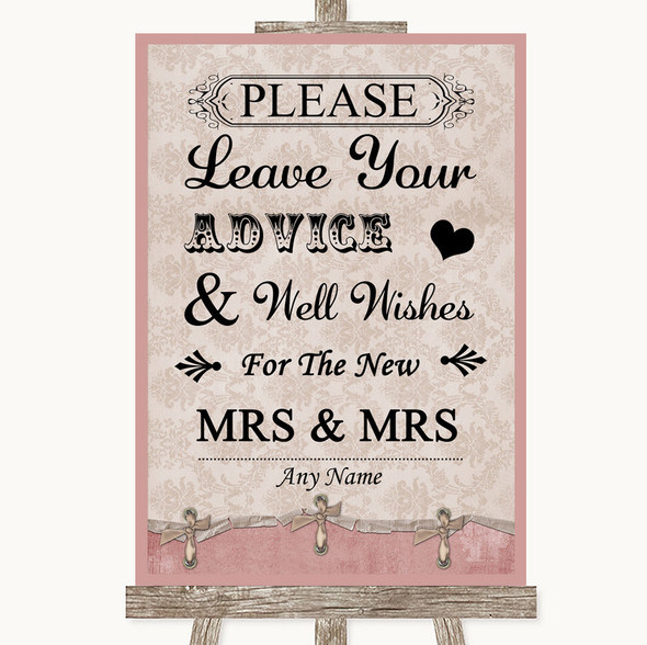 Pink Shabby Chic Guestbook Advice & Wishes Lesbian Customised Wedding Sign