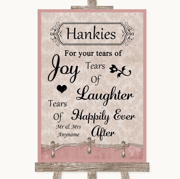Pink Shabby Chic Hankies And Tissues Customised Wedding Sign