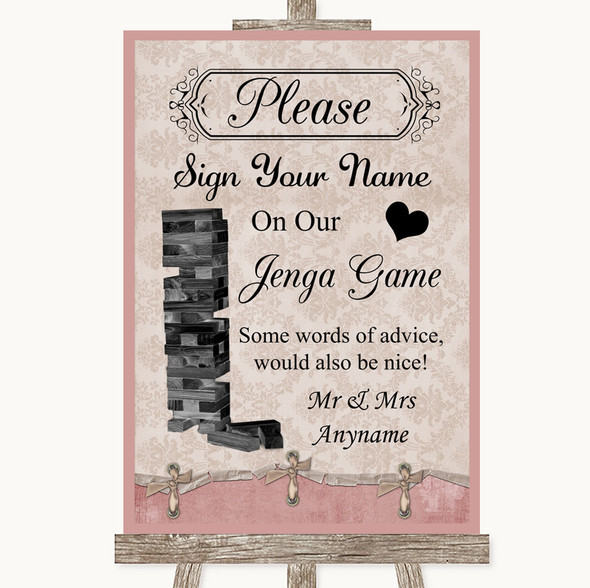 Pink Shabby Chic Jenga Guest Book Customised Wedding Sign