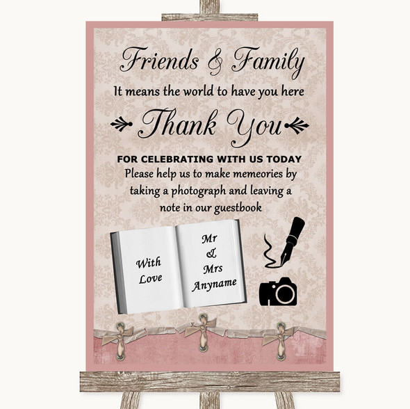 Pink Shabby Chic Photo Guestbook Friends & Family Customised Wedding Sign