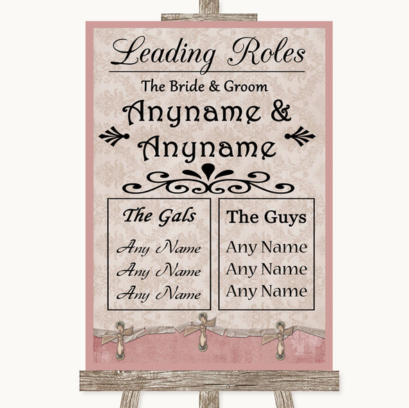 Pink Shabby Chic Who's Who Leading Roles Customised Wedding Sign
