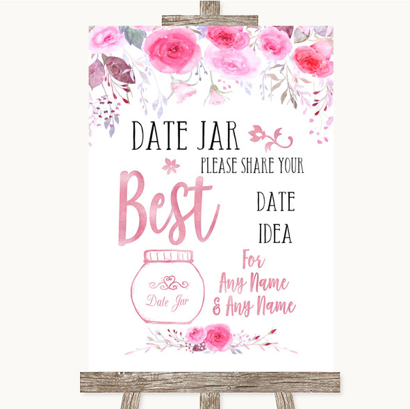 Pink Watercolour Floral Date Jar Guestbook Customised Wedding Sign