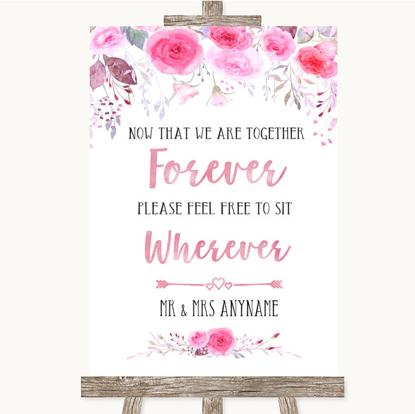 Pink Watercolour Floral Informal No Seating Plan Customised Wedding Sign