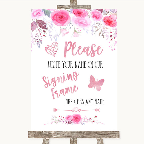 Pink Watercolour Floral Signing Frame Guestbook Customised Wedding Sign