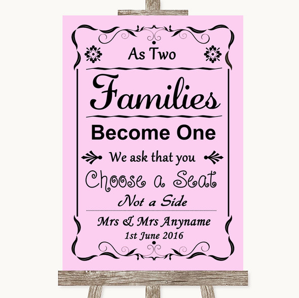 Pink As Families Become One Seating Plan Customised Wedding Sign