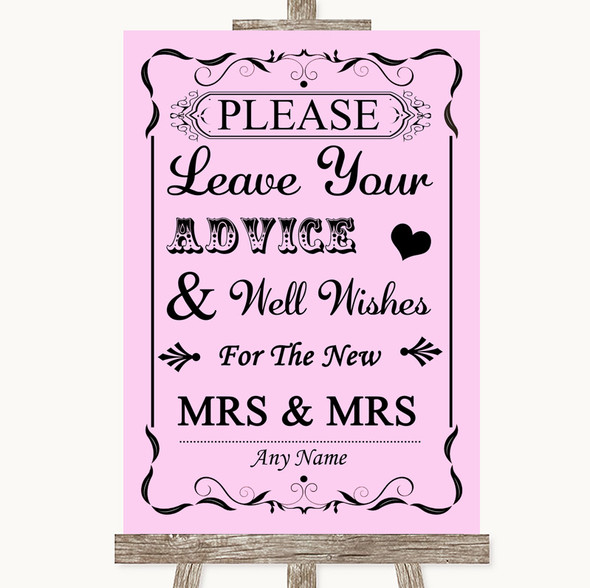 Pink Guestbook Advice & Wishes Lesbian Customised Wedding Sign