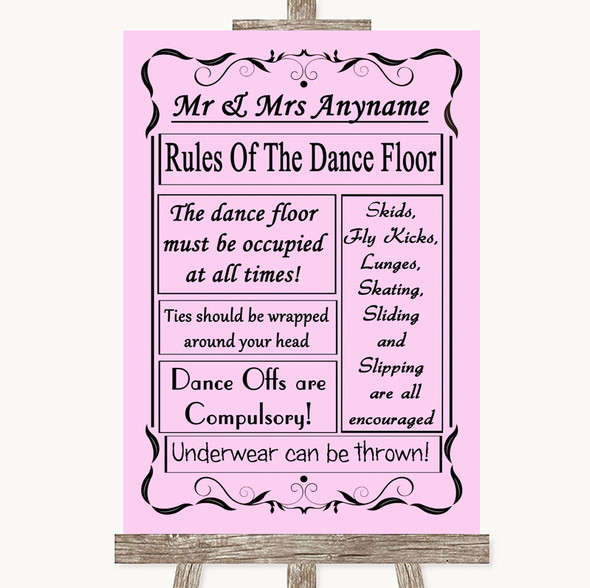 Pink Rules Of The Dancefloor Customised Wedding Sign