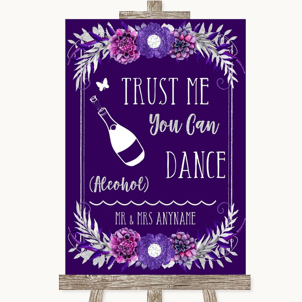 Purple & Silver Alcohol Says You Can Dance Customised Wedding Sign