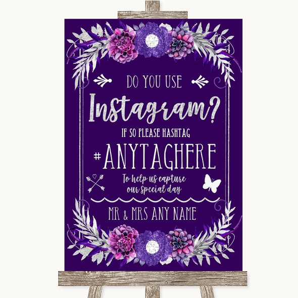 Purple & Silver Instagram Photo Sharing Customised Wedding Sign