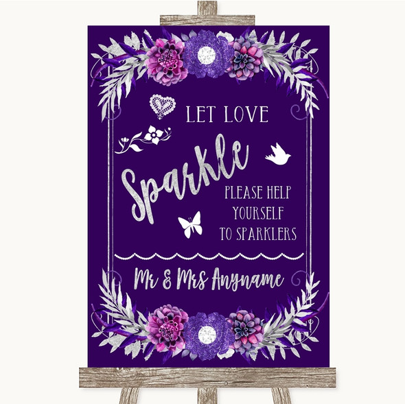 Purple & Silver Let Love Sparkle Sparkler Send Off Customised Wedding Sign