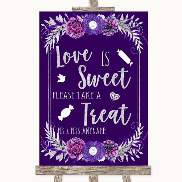 Purple & Silver Love Is Sweet Take A Treat Candy Buffet Wedding Sign