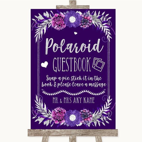 Purple & Silver Polaroid Guestbook Customised Wedding Sign