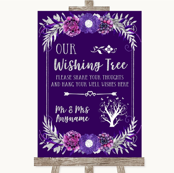 Purple & Silver Wishing Tree Customised Wedding Sign