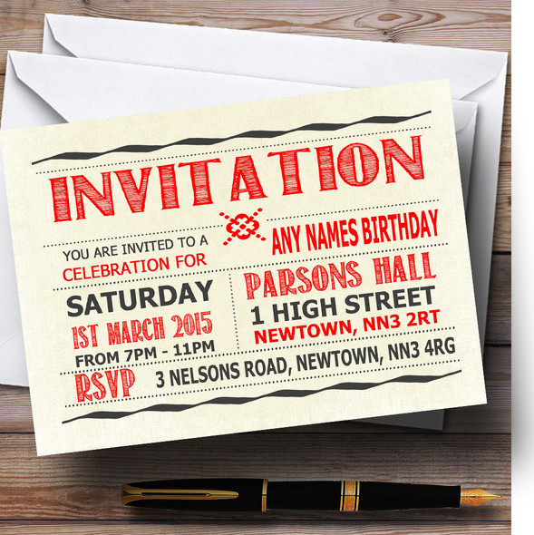 Typography Word Art Red Customised Birthday Party Invitations