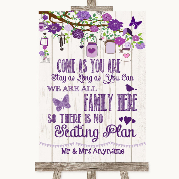 Purple Rustic Wood All Family No Seating Plan Customised Wedding Sign