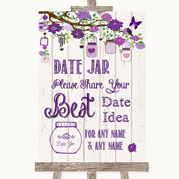 Purple Rustic Wood Date Jar Guestbook Customised Wedding Sign