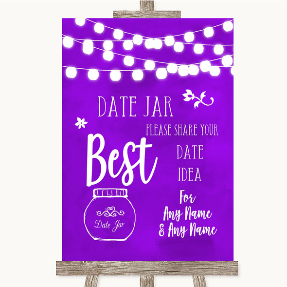 Purple Watercolour Lights Date Jar Guestbook Customised Wedding Sign