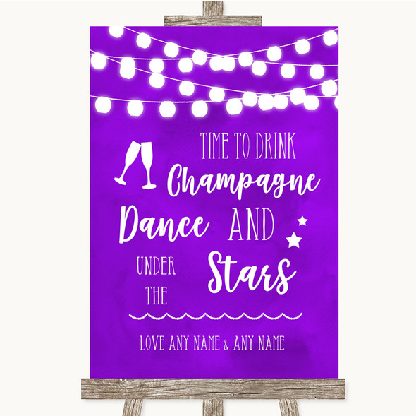 Purple Watercolour Lights Drink Champagne Dance Stars Customised Wedding Sign