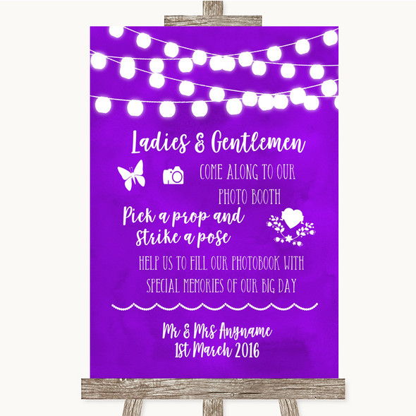 Purple Watercolour Lights Pick A Prop Photobooth Customised Wedding Sign