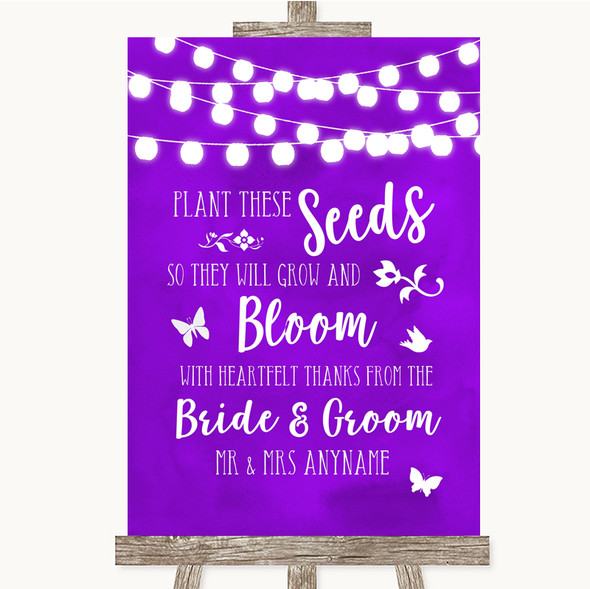 Purple Watercolour Lights Plant Seeds Favours Customised Wedding Sign