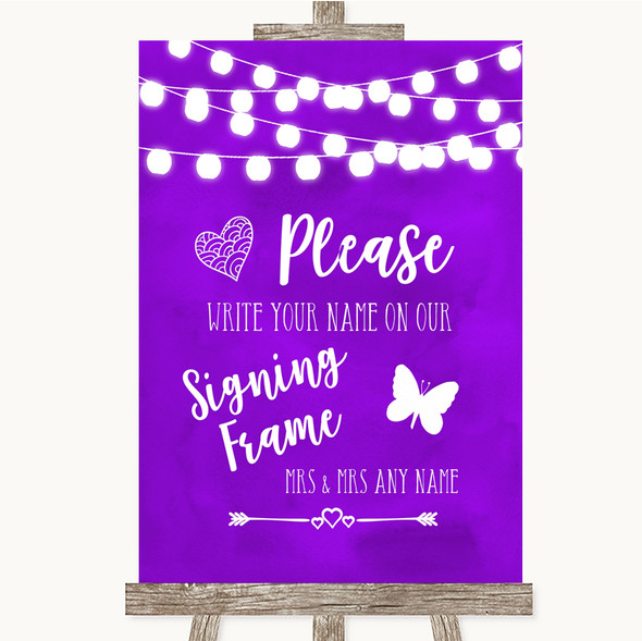 Purple Watercolour Lights Signing Frame Guestbook Customised Wedding Sign