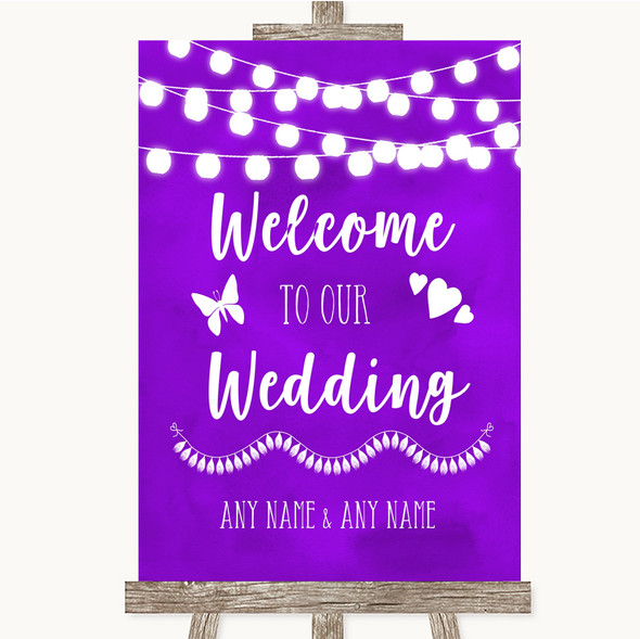 Purple Watercolour Lights Welcome To Our Wedding Customised Wedding Sign