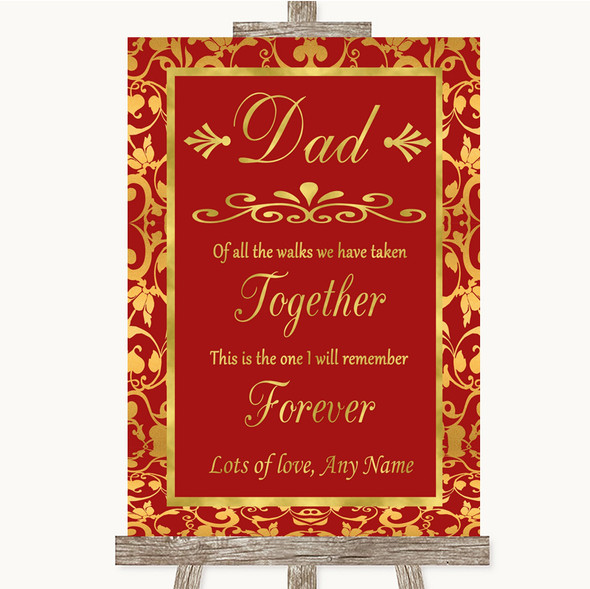 Red & Gold Dad Walk Down The Aisle Customised Wedding Sign