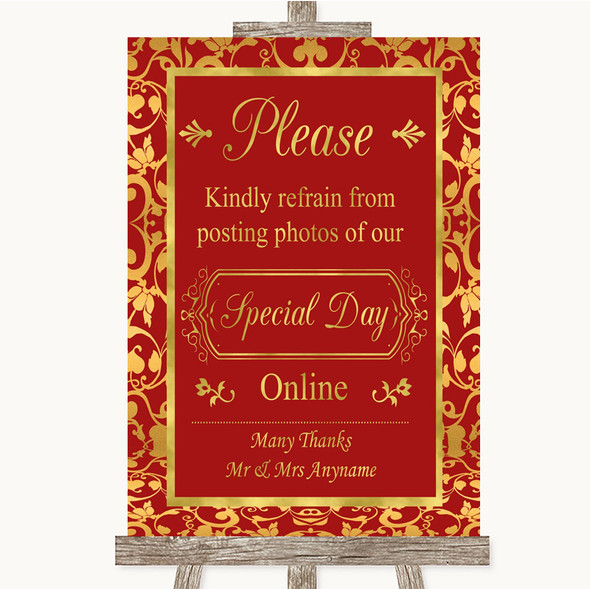 Red & Gold Don't Post Photos Online Social Media Customised Wedding Sign