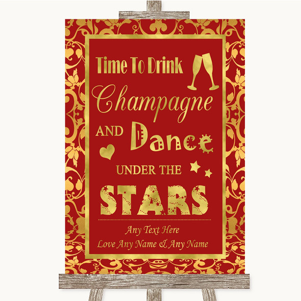 Red & Gold Drink Champagne Dance Stars Customised Wedding Sign