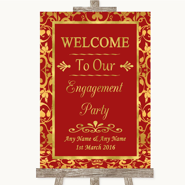 Red & Gold Welcome To Our Engagement Party Customised Wedding Sign