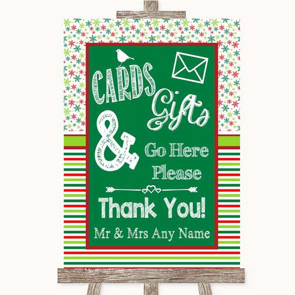 Red & Green Winter Cards & Gifts Table Customised Wedding Sign
