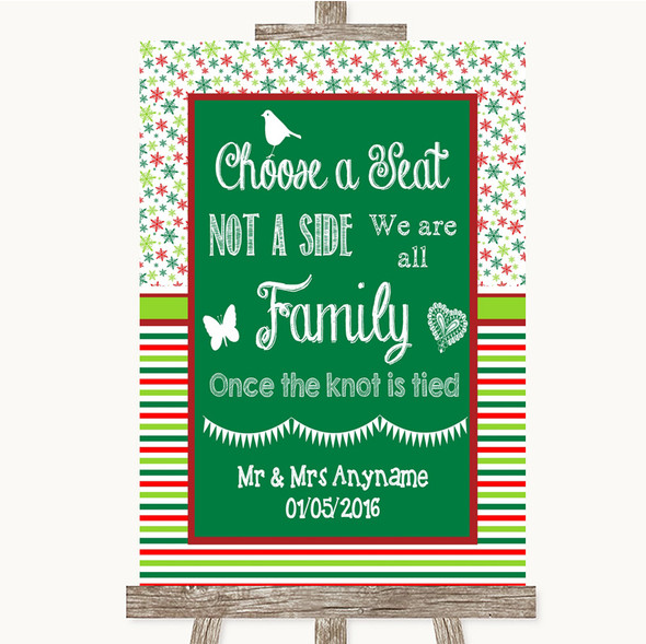 Red & Green Winter Choose A Seat We Are All Family Customised Wedding Sign