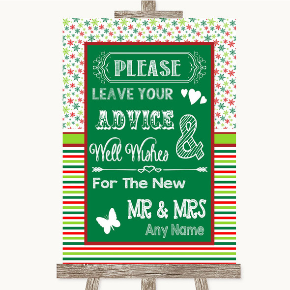 Red & Green Winter Guestbook Advice & Wishes Mr & Mrs Customised Wedding Sign