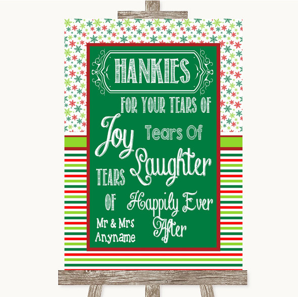 Red & Green Winter Hankies And Tissues Customised Wedding Sign