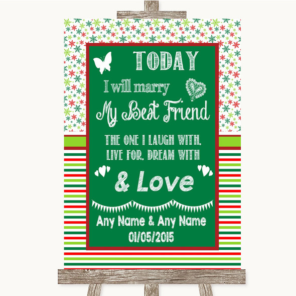Red & Green Winter Today I Marry My Best Friend Customised Wedding Sign