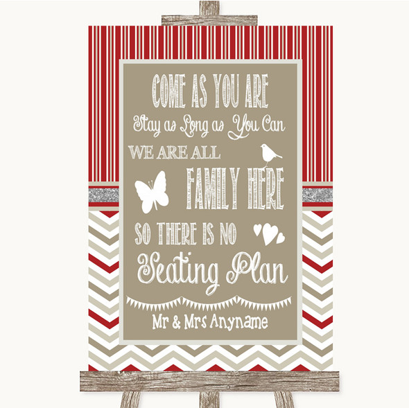 Red & Grey Winter All Family No Seating Plan Customised Wedding Sign