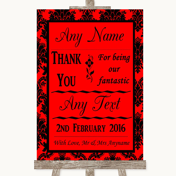 Red Damask Thank You Bridesmaid Page Boy Best Man Customised Wedding Sign