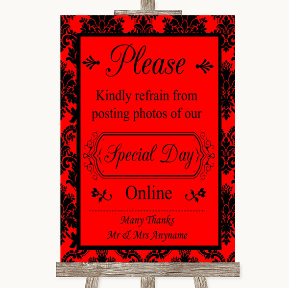 Red Damask Don't Post Photos Online Social Media Customised Wedding Sign