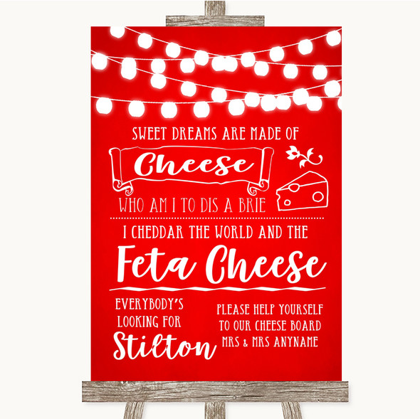 Red Watercolour Lights Cheeseboard Cheese Song Customised Wedding Sign