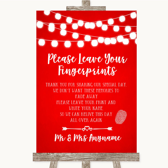 Red Watercolour Lights Fingerprint Guestbook Customised Wedding Sign