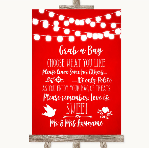 Red Watercolour Lights Grab A Bag Candy Buffet Cart Sweets Wedding Sign