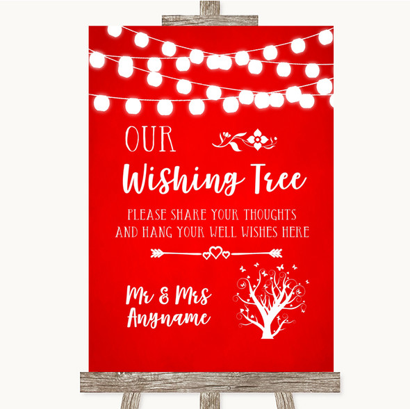 Red Watercolour Lights Wishing Tree Customised Wedding Sign