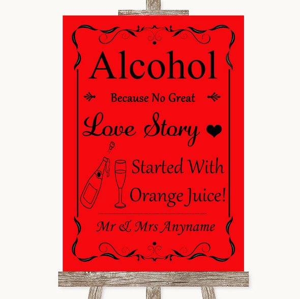 Red Alcohol Bar Love Story Customised Wedding Sign