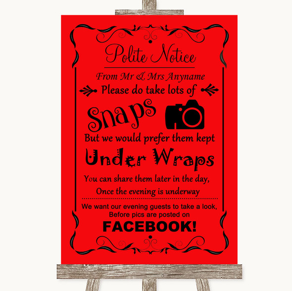 Red Don't Post Photos Facebook Customised Wedding Sign