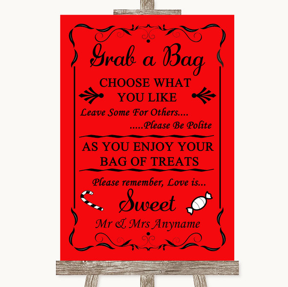 Red Grab A Bag Candy Buffet Cart Sweets Customised Wedding Sign