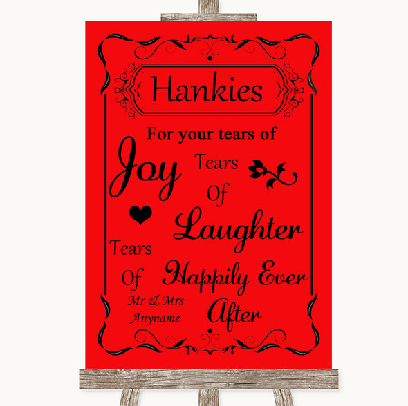 Red Hankies And Tissues Customised Wedding Sign