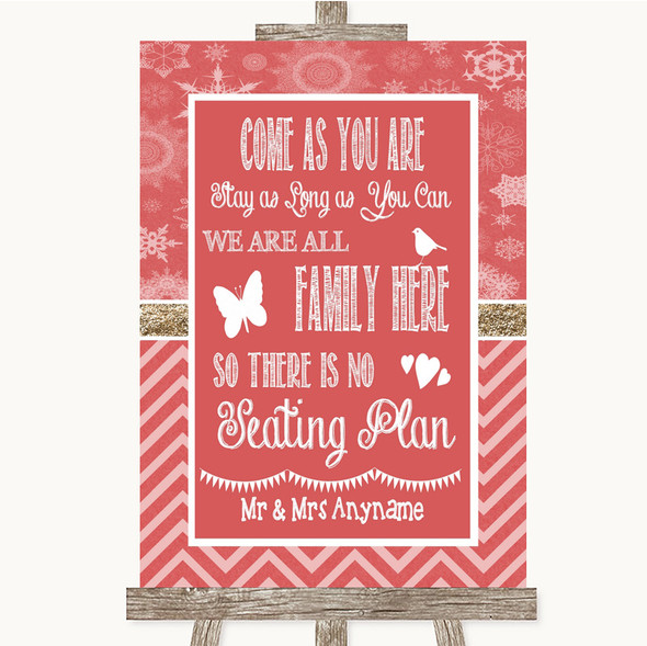 Red Winter All Family No Seating Plan Customised Wedding Sign