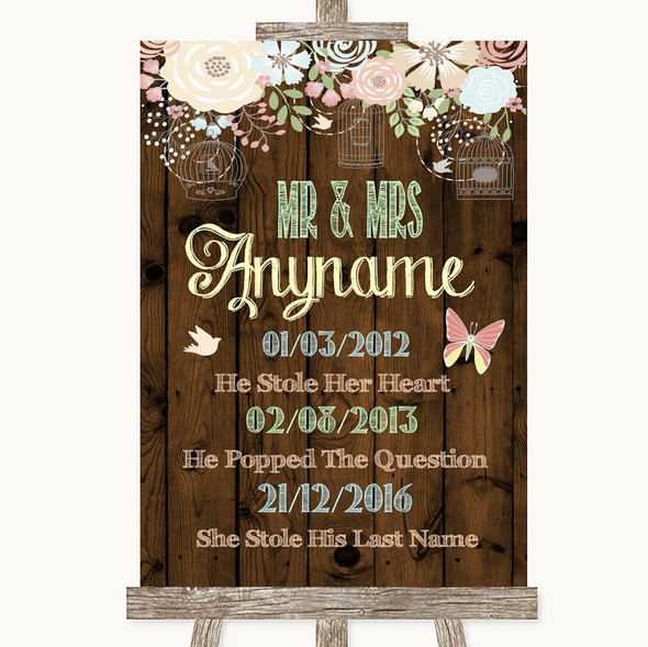 Rustic Floral Wood Important Special Dates Customised Wedding Sign