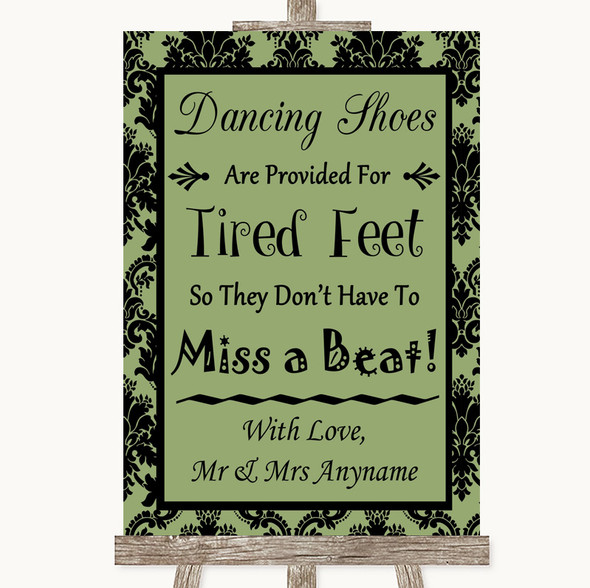 Sage Green Damask Dancing Shoes Flip-Flop Tired Feet Customised Wedding Sign