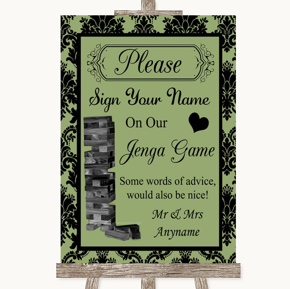 Sage Green Damask Jenga Guest Book Customised Wedding Sign